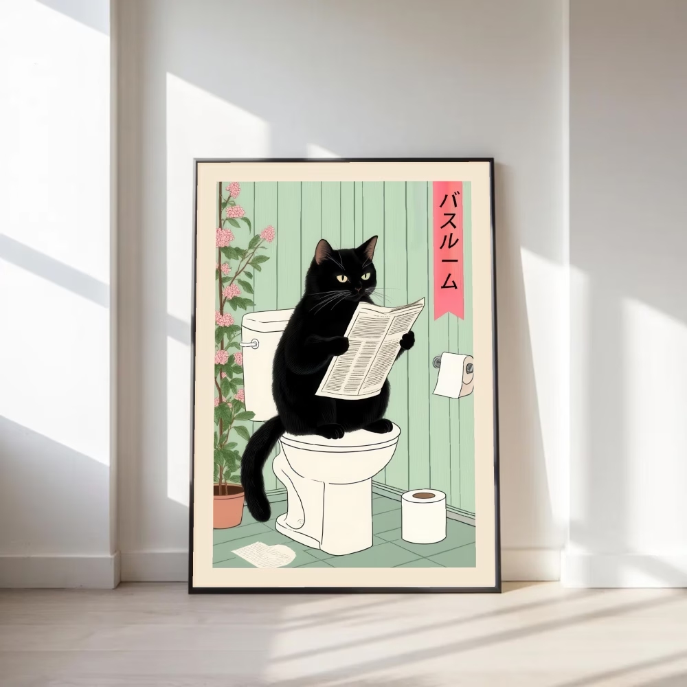 Home Decor Mod - Modern,Retro Interesting Toilet Cat Wall Art