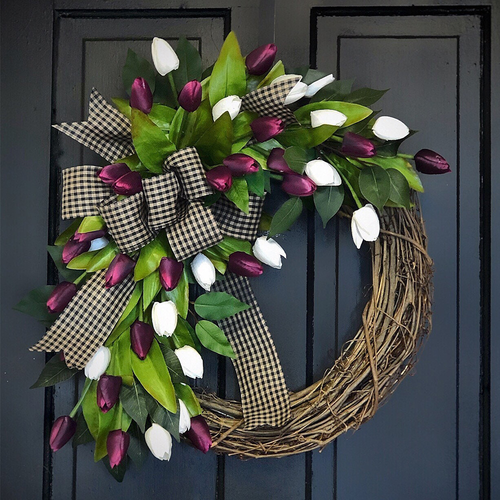Home Decor Tulip - Spring Tulip Wreath, Door Hanging Decoration,