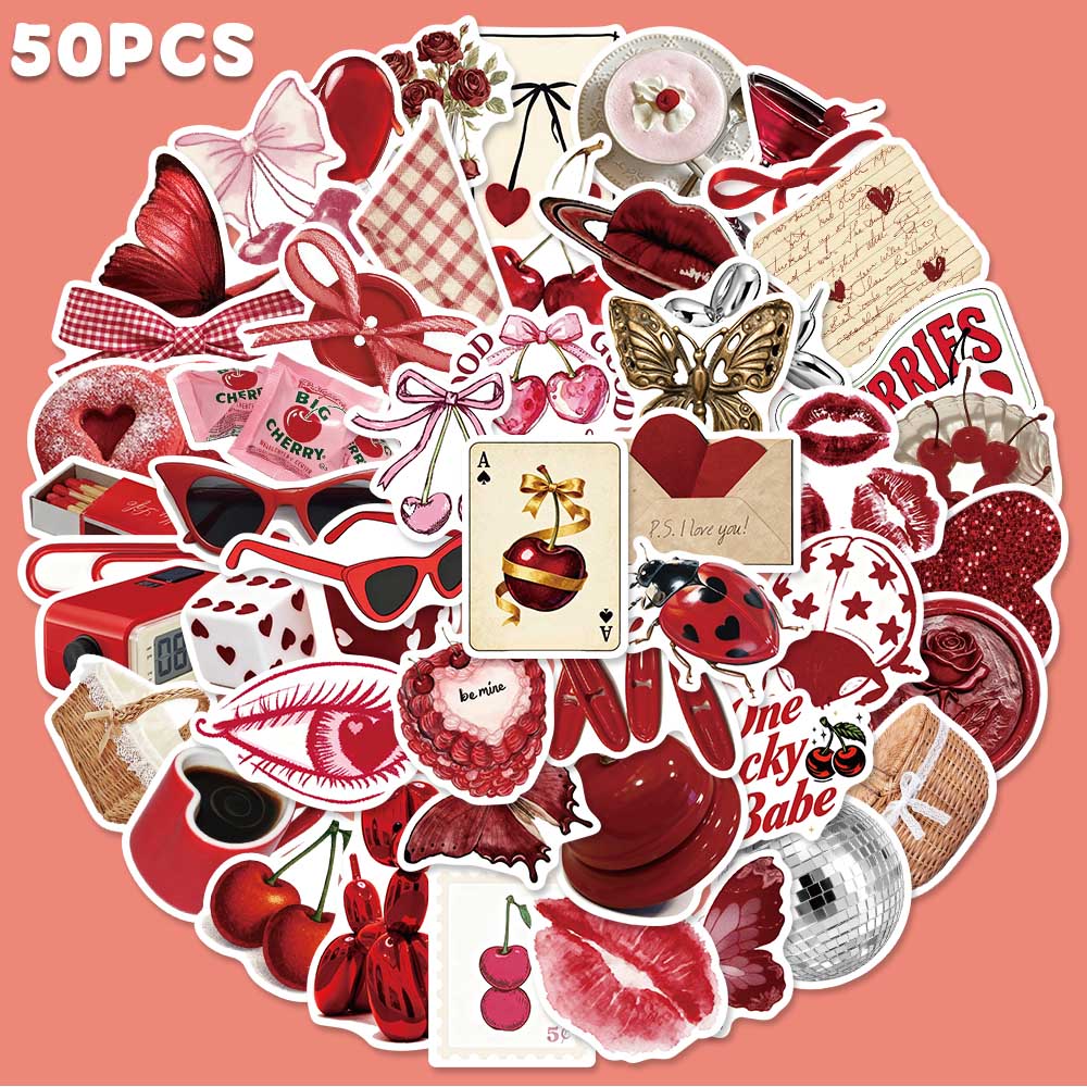 Home Decor Wall Panels - 50pcs Cherry Coloured Graffiti Sticker Fashion