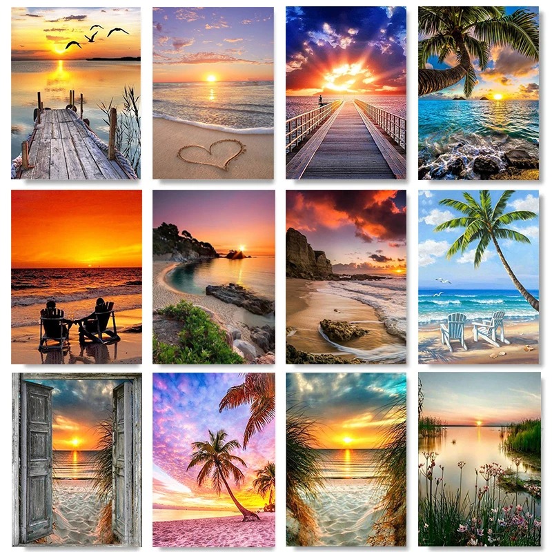 Home Decor Free Images - Beach Sunset Holiday Frameless Canvas Painting
