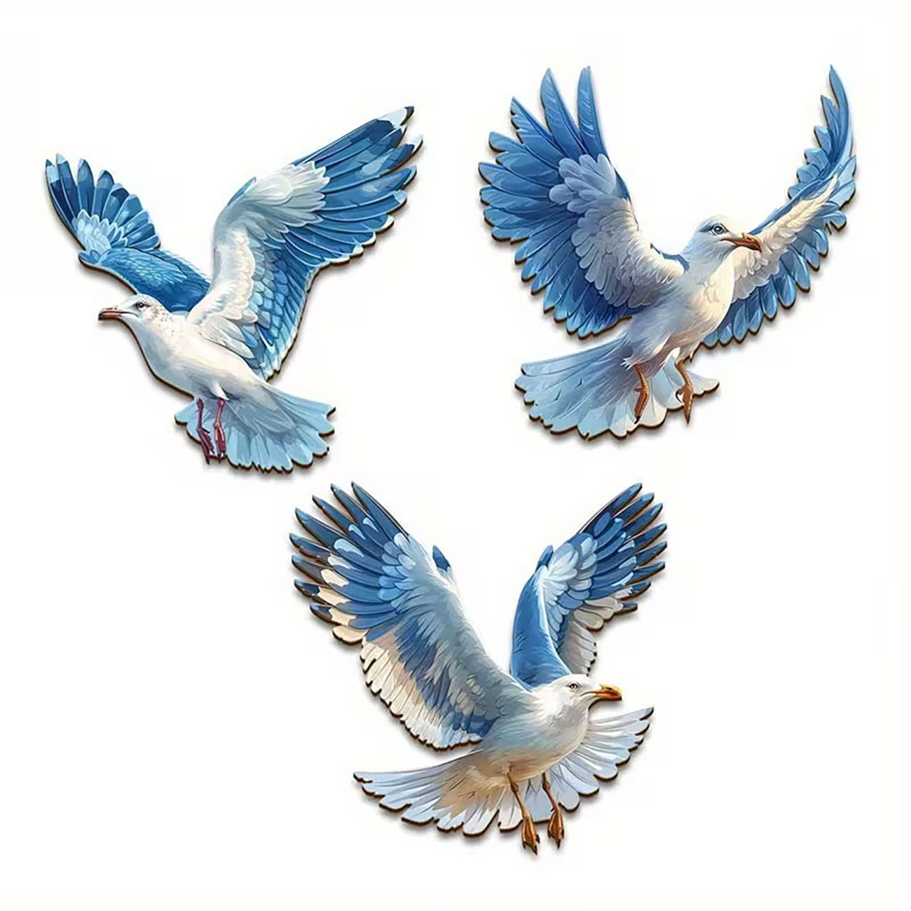 Home Decor Nautical - 3 Pcs Wooden Seagull Wall Decor