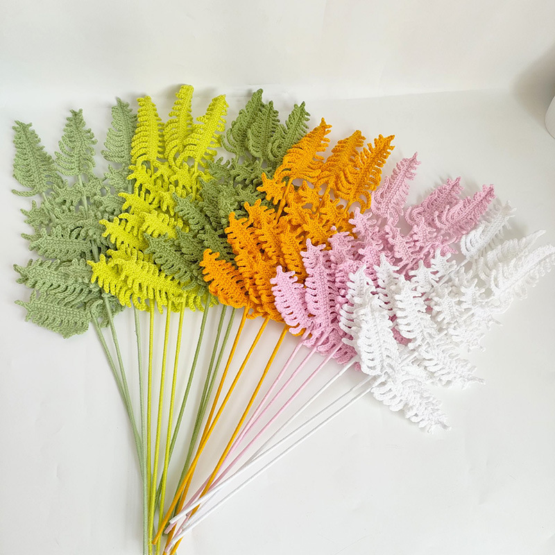 Yarn Home Decor - New Flower Bouquet with Fern Leaves