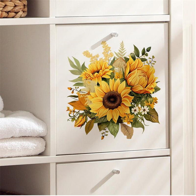 Home Decor Indonesia - Self-Adhesive Colored Yellow Sunflowers Flowers Wall