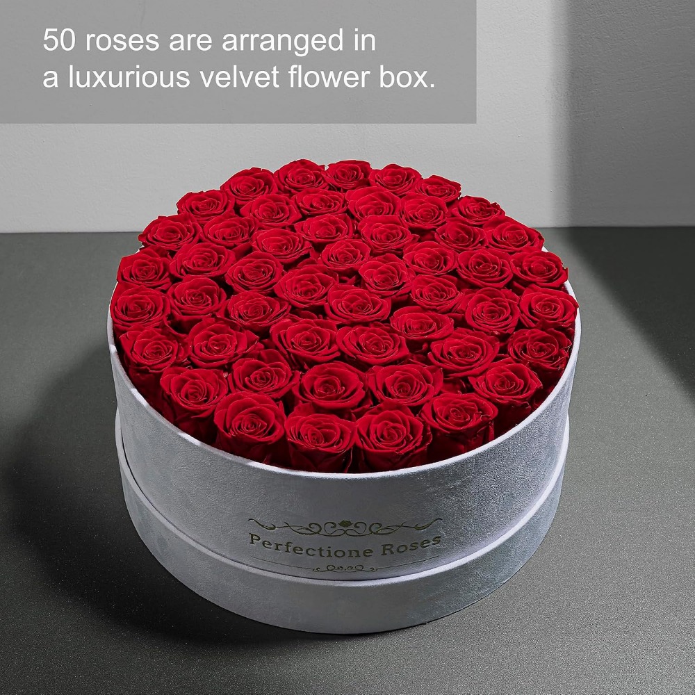 50 Velvet Box Roses, Preserved - Home Decor Tulip review and price