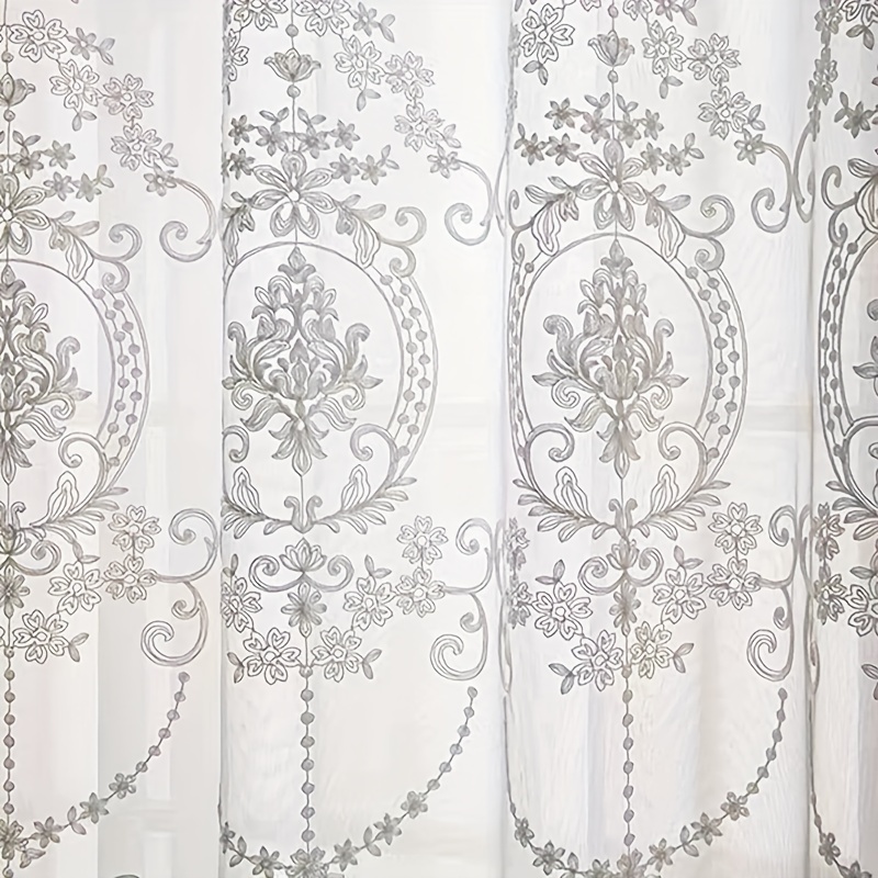 1pc White Embroidered Sheer Cu - Yarn Home Decor review and price