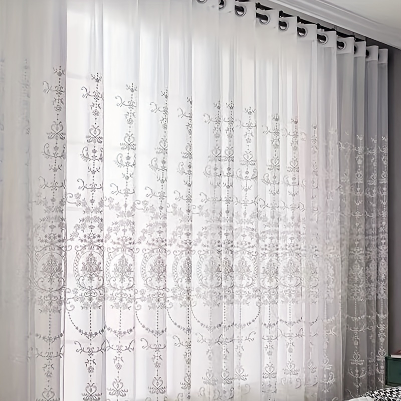 1pc White Embroidered Sheer Cu - Yarn Home Decor review and price