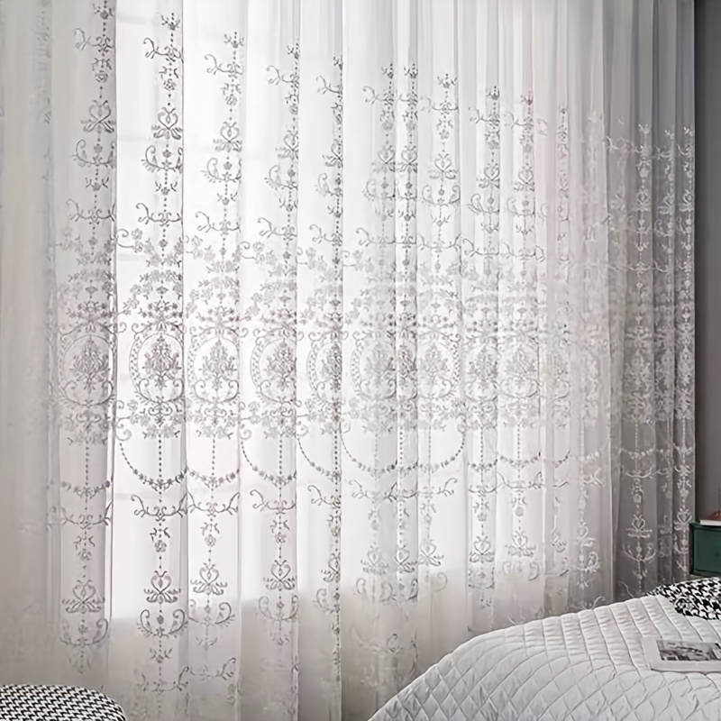 1pc White Embroidered Sheer Cu - Yarn Home Decor review and price