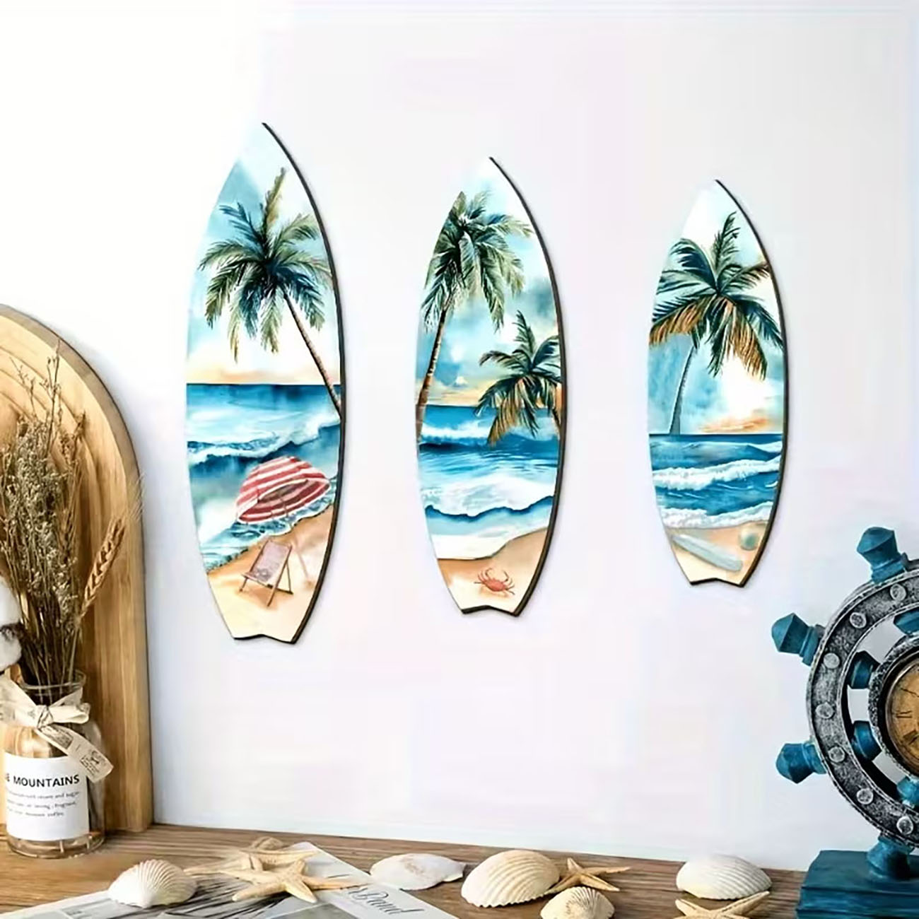 3pcs Ocean View Surfboard Wood - Home Decor Nautical review and price