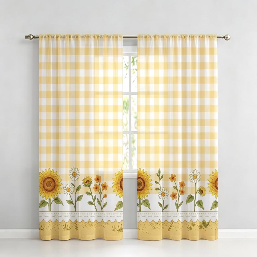 2PCS Digital Print Sheer Curta - Home Decor Yellow review and price