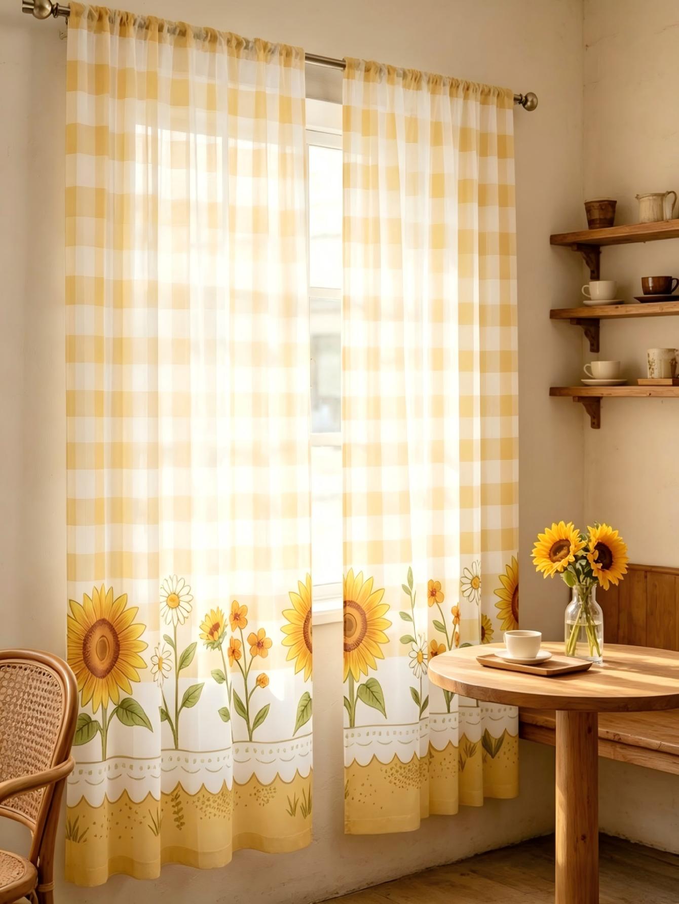 2PCS Digital Print Sheer Curta - Home Decor Yellow review and price