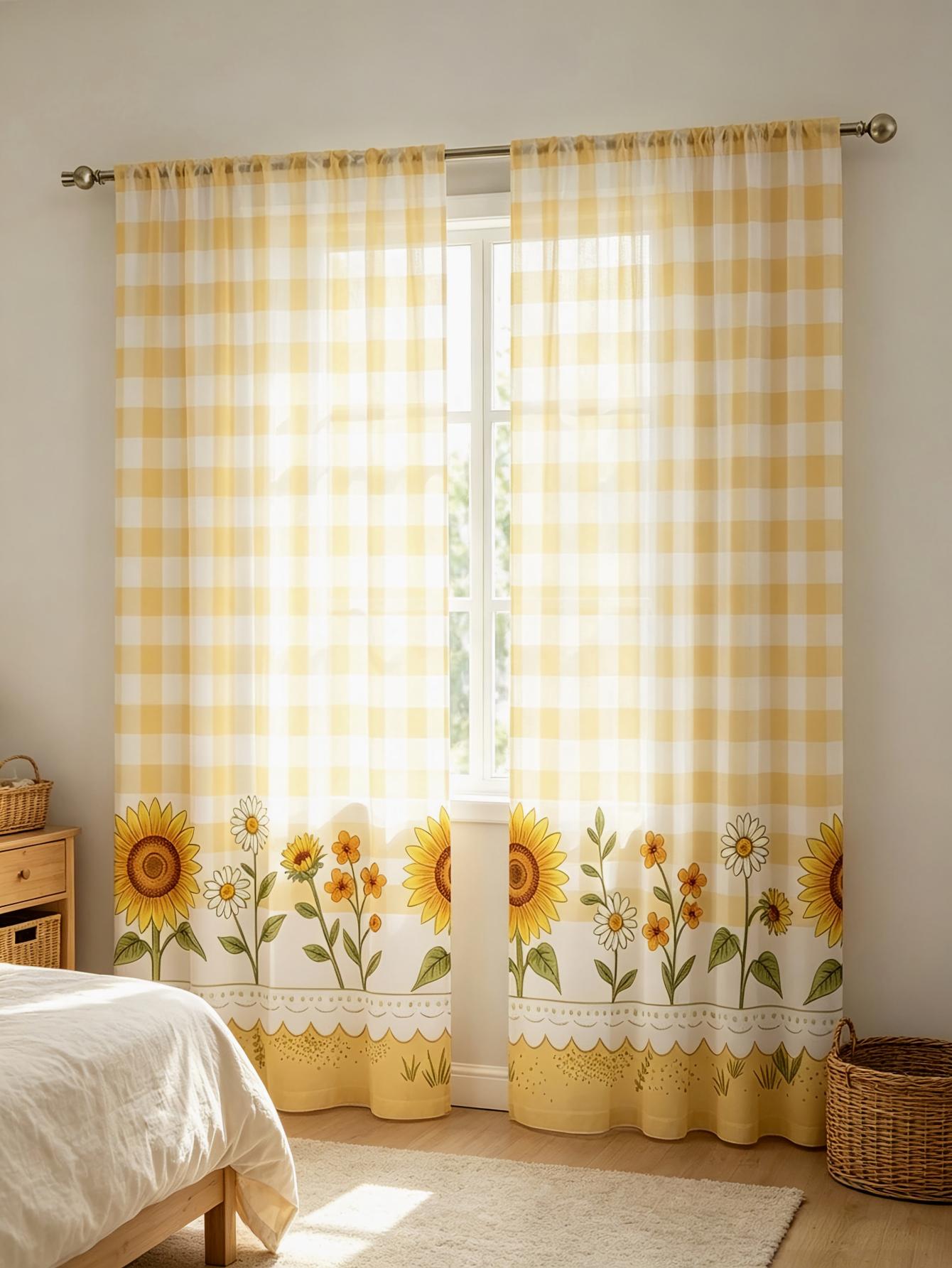 2PCS Digital Print Sheer Curta - Home Decor Yellow review and price
