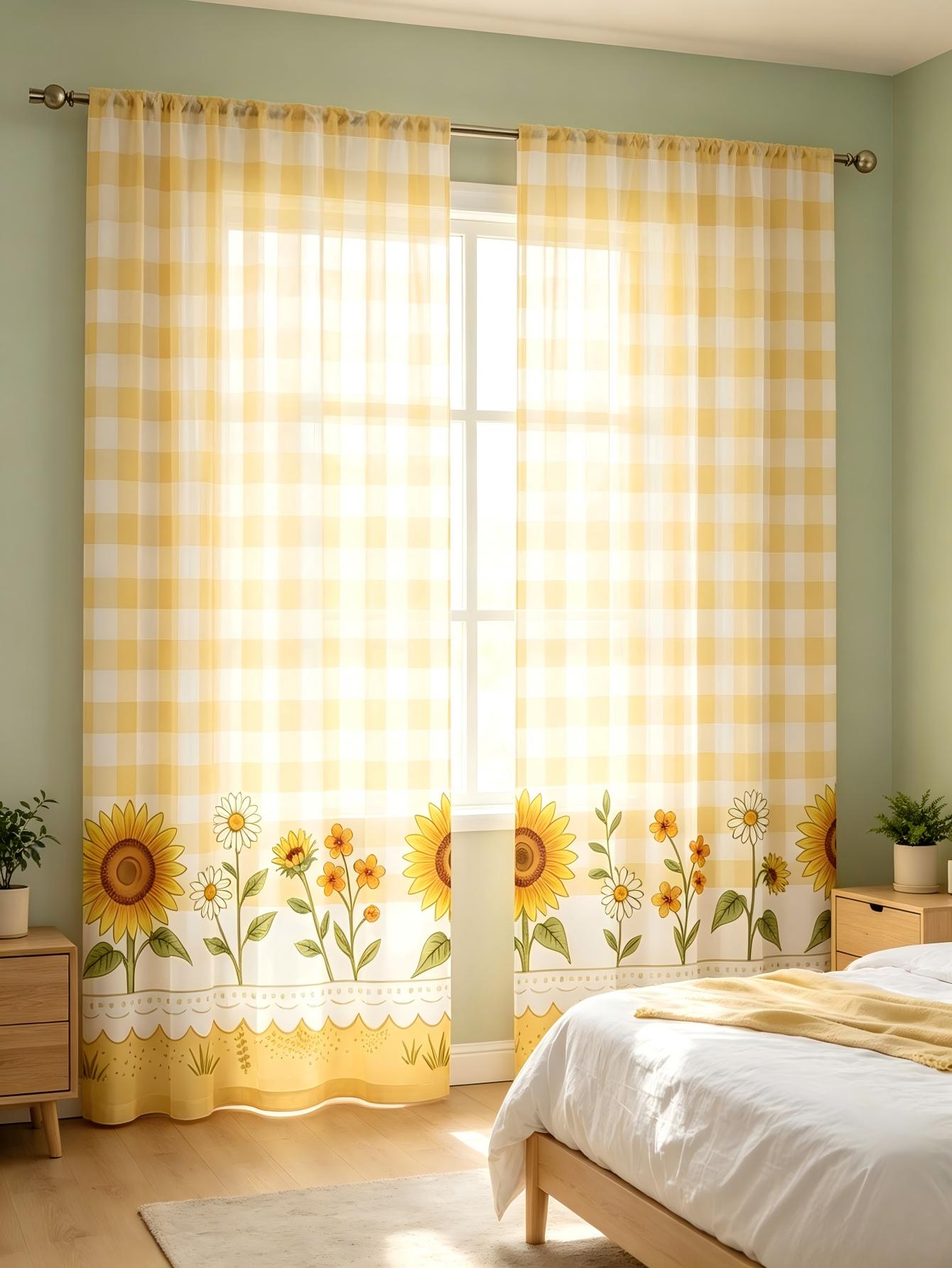 2PCS Digital Print Sheer Curta - Home Decor Yellow review and price