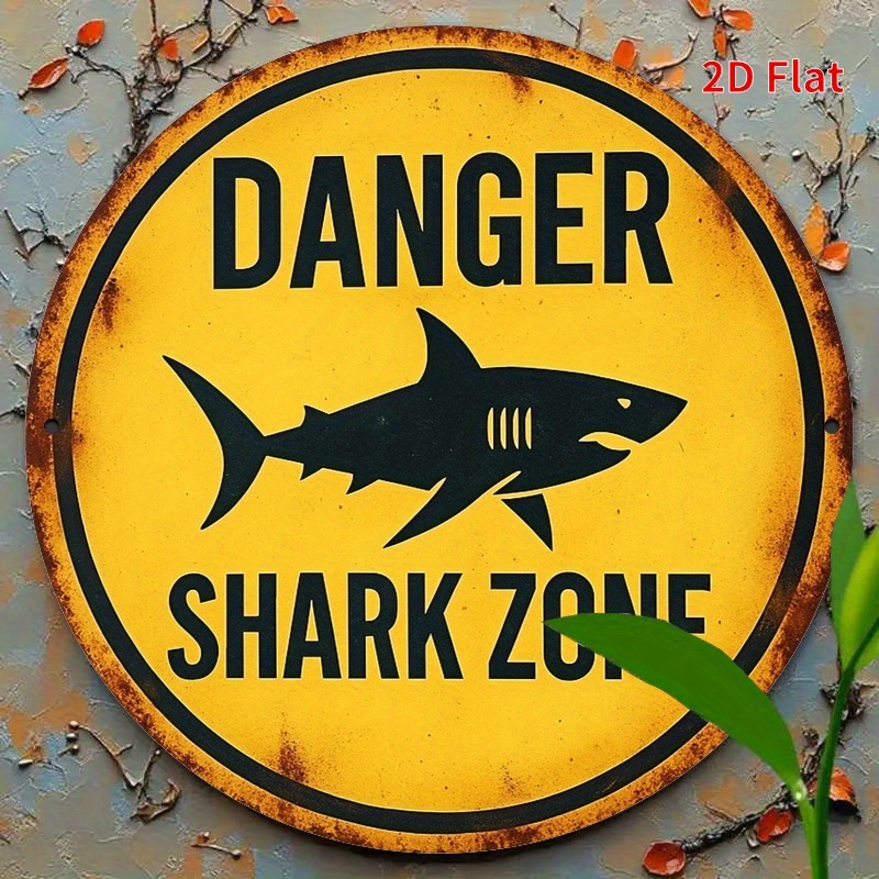 2D Metal Sign Shark Danger Zon - Home Decor Yellow review and price