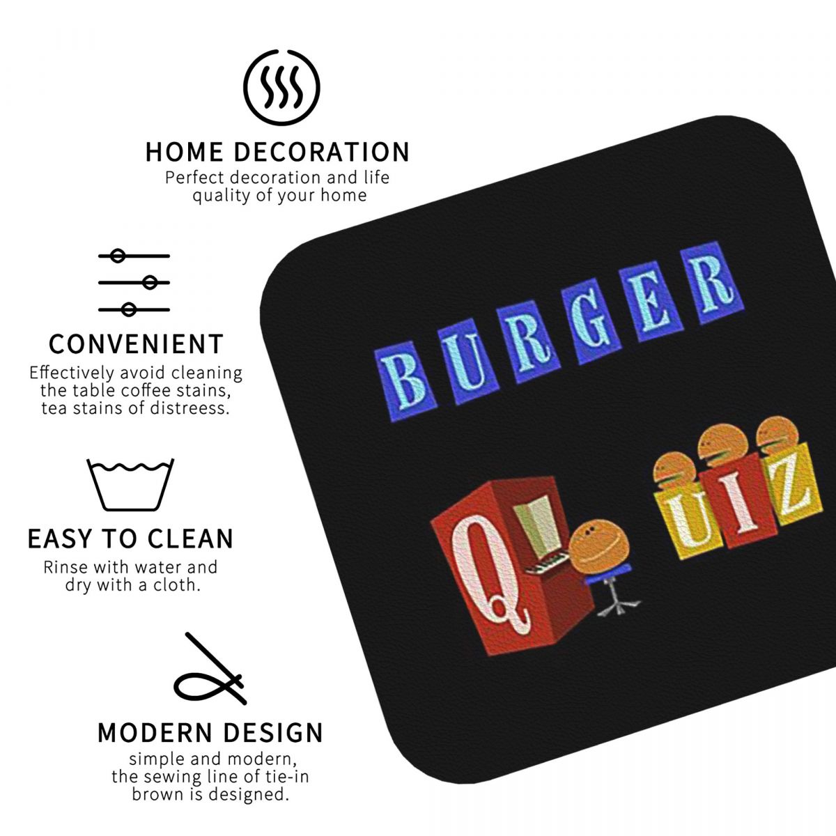 Burger Quiz New Logo Coasters  - Home Decor Quiz review and price