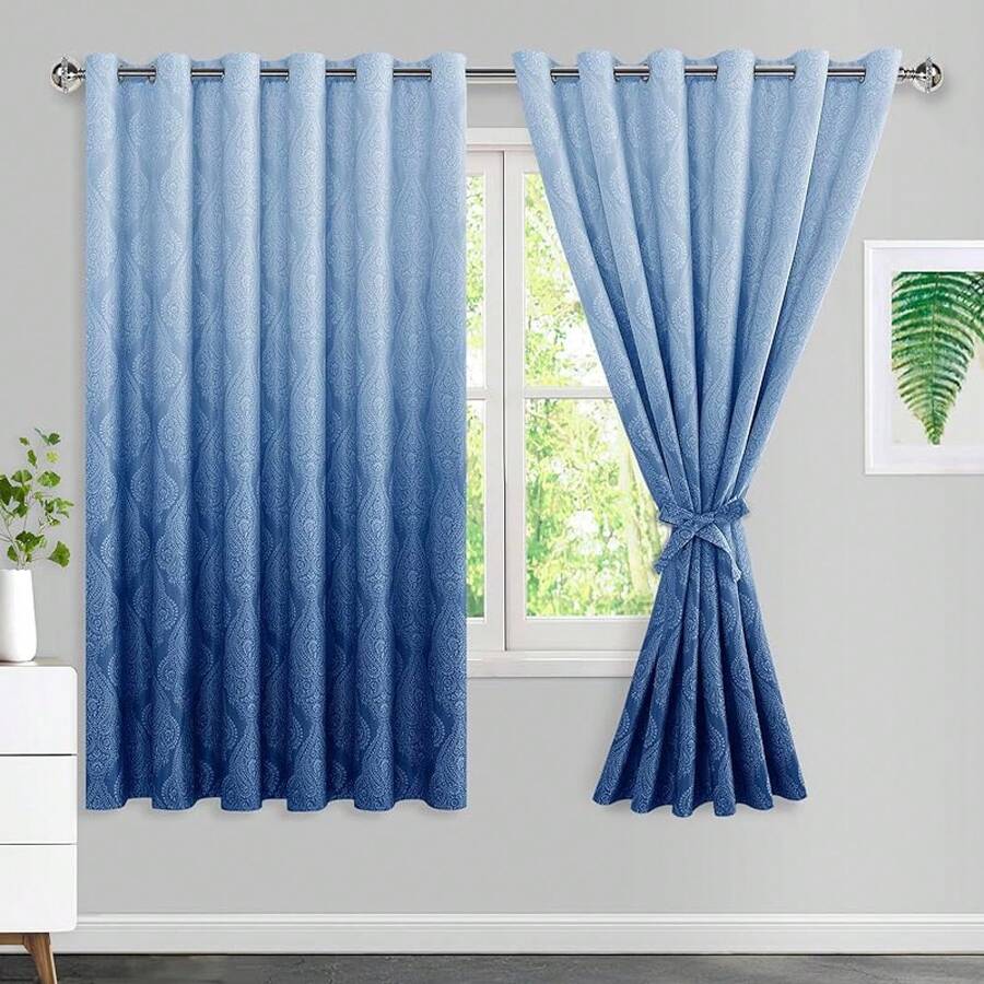 Ombre Blue Damask Pattern Blac - Blackout Curtains review and price