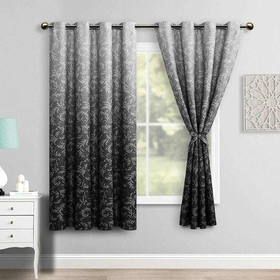 Ombre Blue Damask Pattern Blac - Blackout Curtains review and price